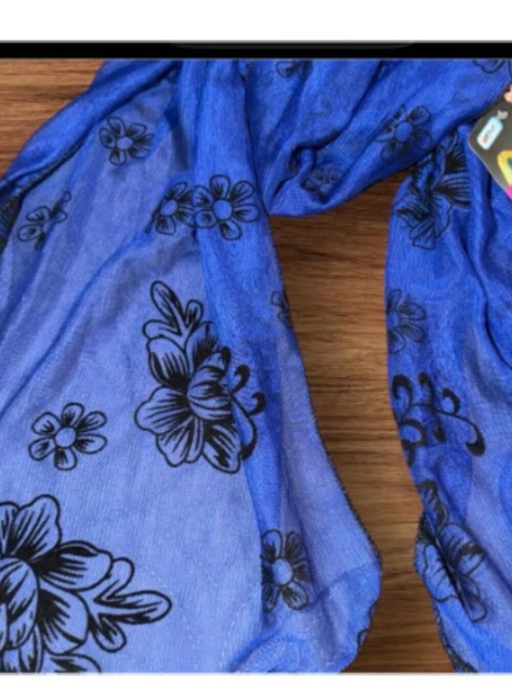 Royal Blue Floral Embroidered Sheer Scarf